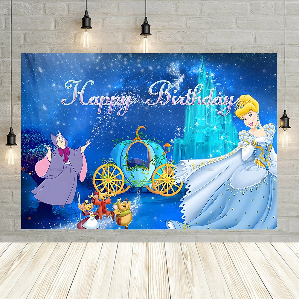 Disney Cinderella Pumpkin Carriage Girls Birthday Party Banner Backdrop Custom Children Room Photography Poster Decor Background