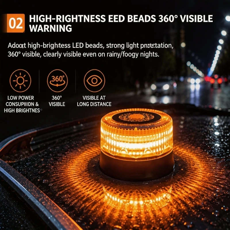 High Visibility Mount Light For Vehicle Use In All Weather Conditions ABS Emergency Warning Light H9EE