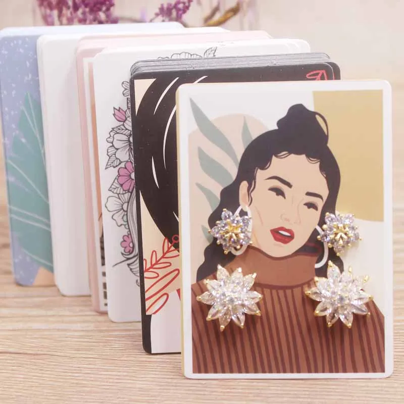 50Pcs/Lot Earring Card Four Holder 5x7cm Hot Girl /Abstract painting paper card Jewelry Accessory Package Cards