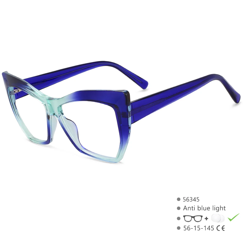 Neue Blaulichtfilter-Computerbrille für Damen, Brillengestell für Sehstärke, Katzenaugen-Design, Anti-Ermüdungs-Brille 56345