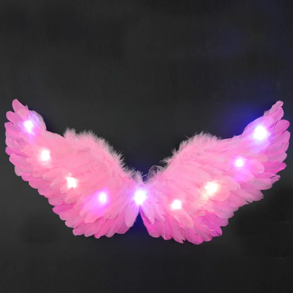 

New Women Girls LED Glow Light Up Angel Feather Wing Fairy Wings Props Party Costume Wedding Festival