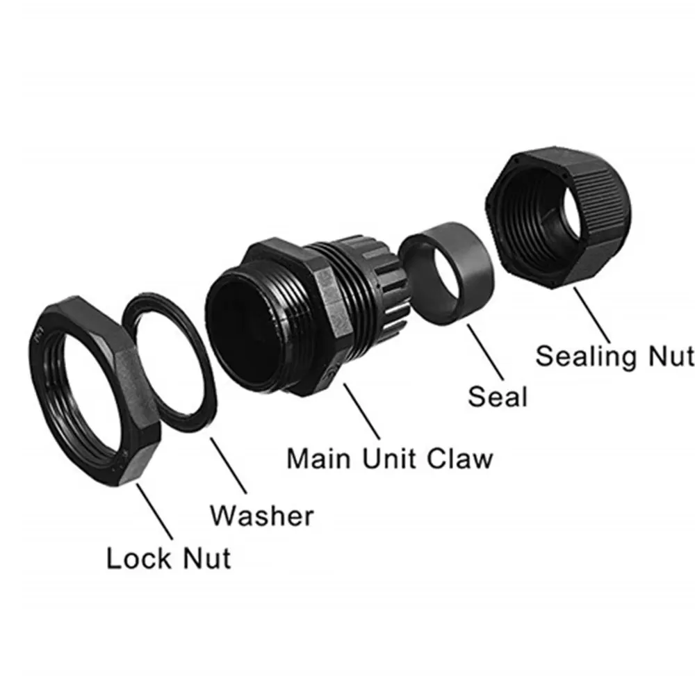 1/2/5/10pcs Waterproof Cable Gland Cable Entry IP68 PG7-PG36 White/Black Nylon Plastic Connector Joint