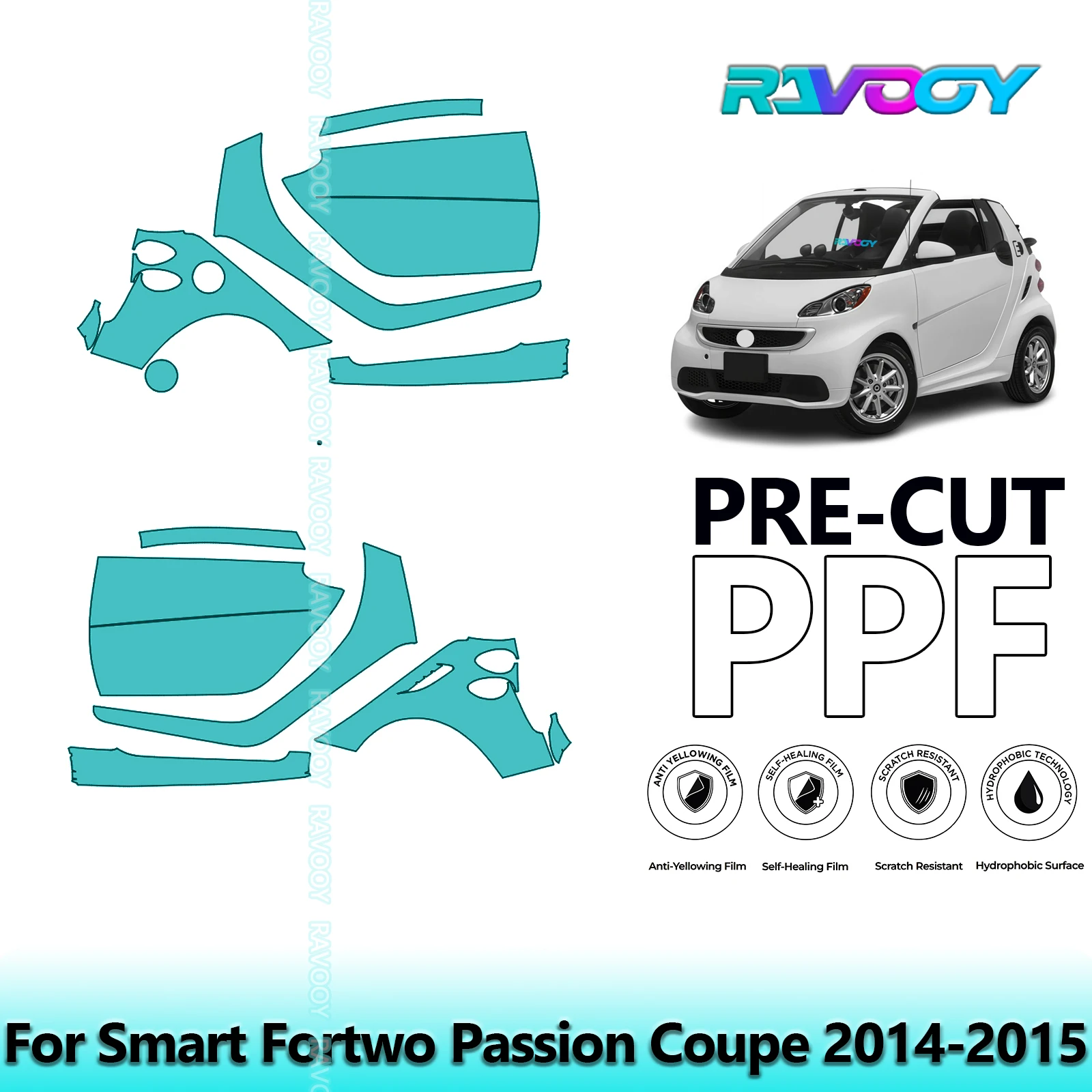 

For Smart Fortwo Passion Coupe 2014-2015 8.5mil Clear Matte Pre-Cut PPF Door & A/B Pillar Kit TPU Paint Protection Film Set