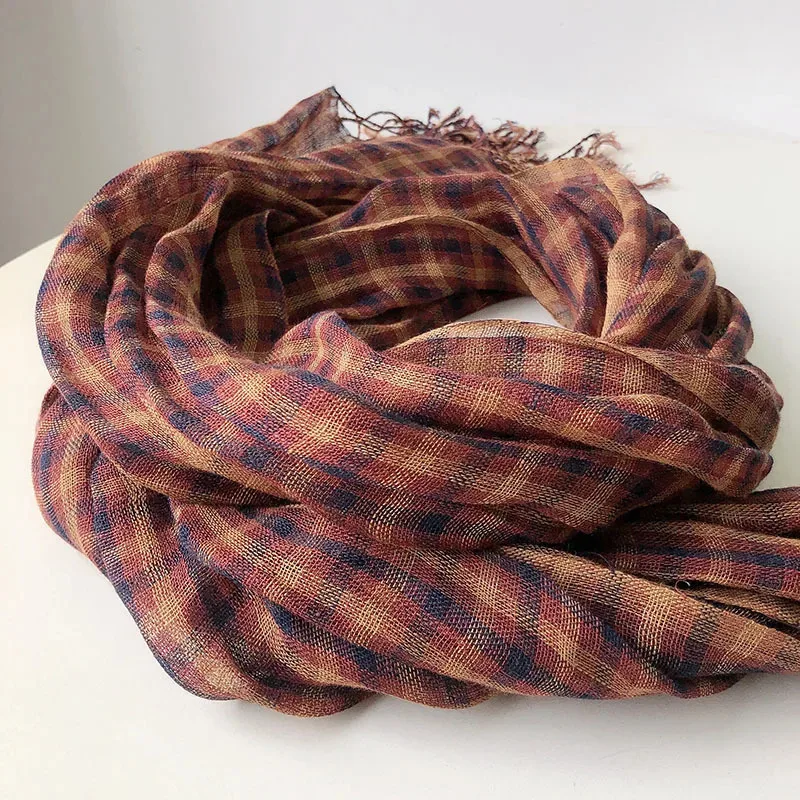 الربيع والصيف جديد الكتان الصغيرة منقوشة وشاح رقيقة تنفس المرأة الأوشحة شرابة شال طويل 60x180 سنتيمتر