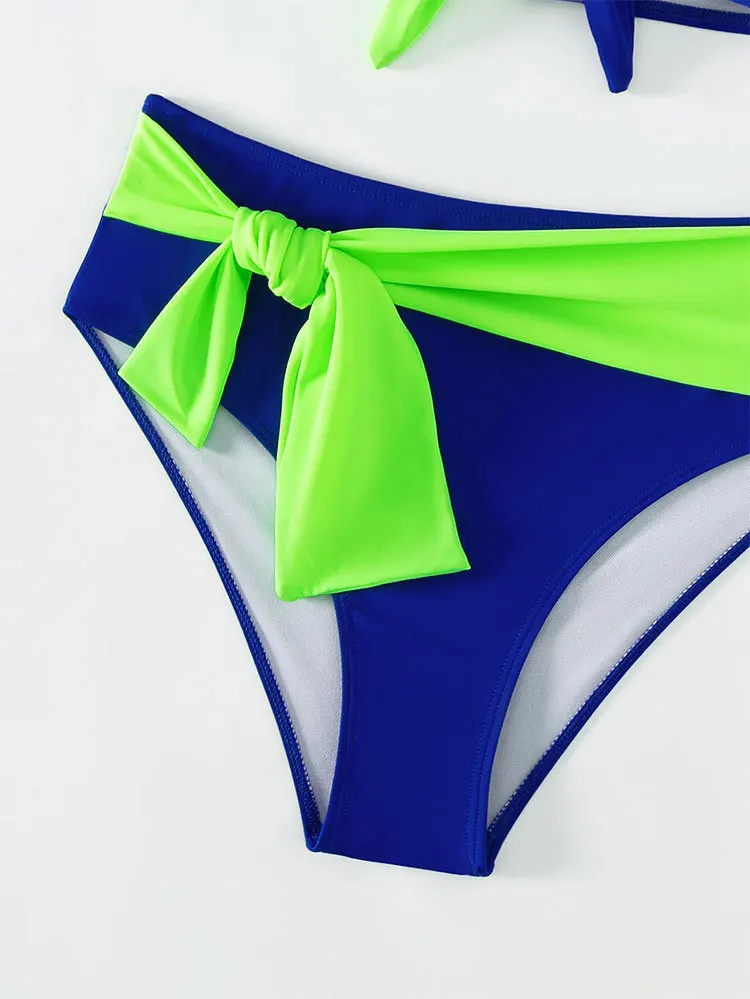 Maillot de bain Sexy torsadé, dos nu, noué, taille haute, pour vacances, Patchwork, Y2K, vêtements de plage