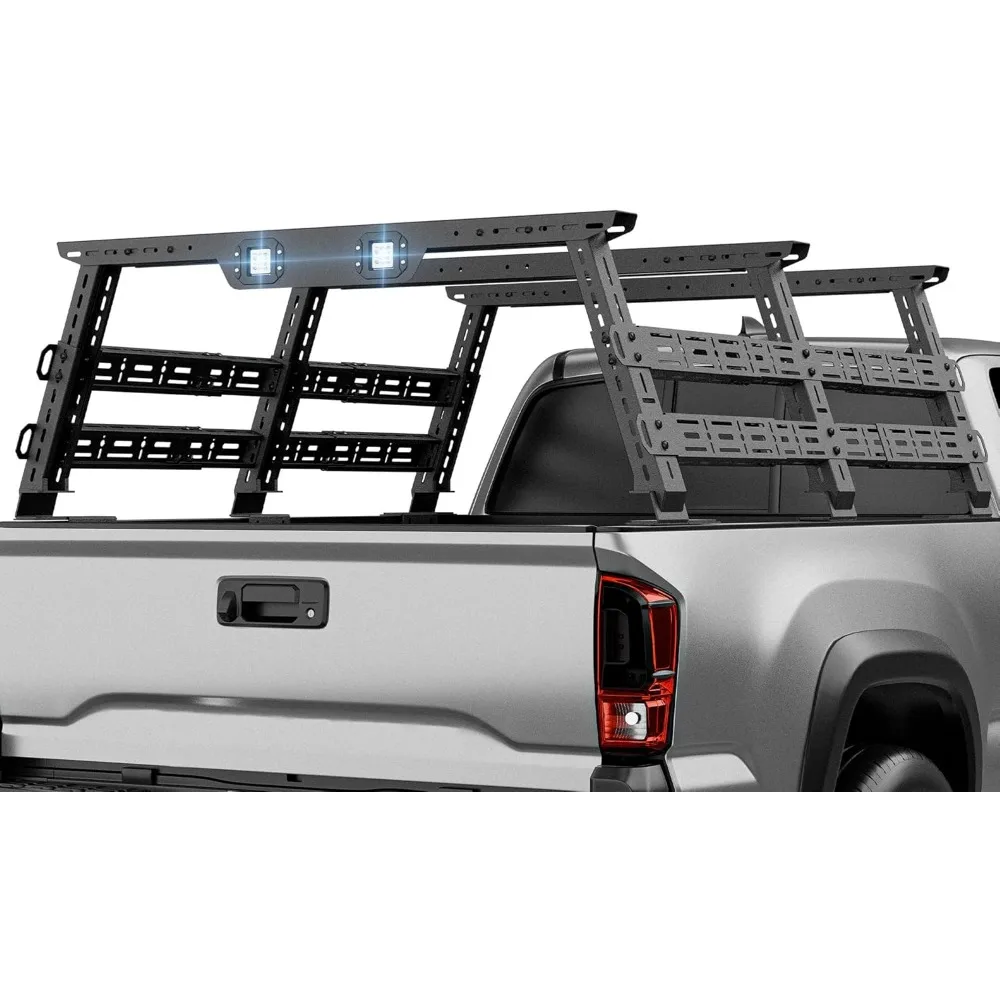 

Truck Cargo Rack Adjustable 16.8-25" High Bed Racks Cargo Carrier with 2 LED Lights Compatible with Silverado/Sierra/Ram/Tacoma/