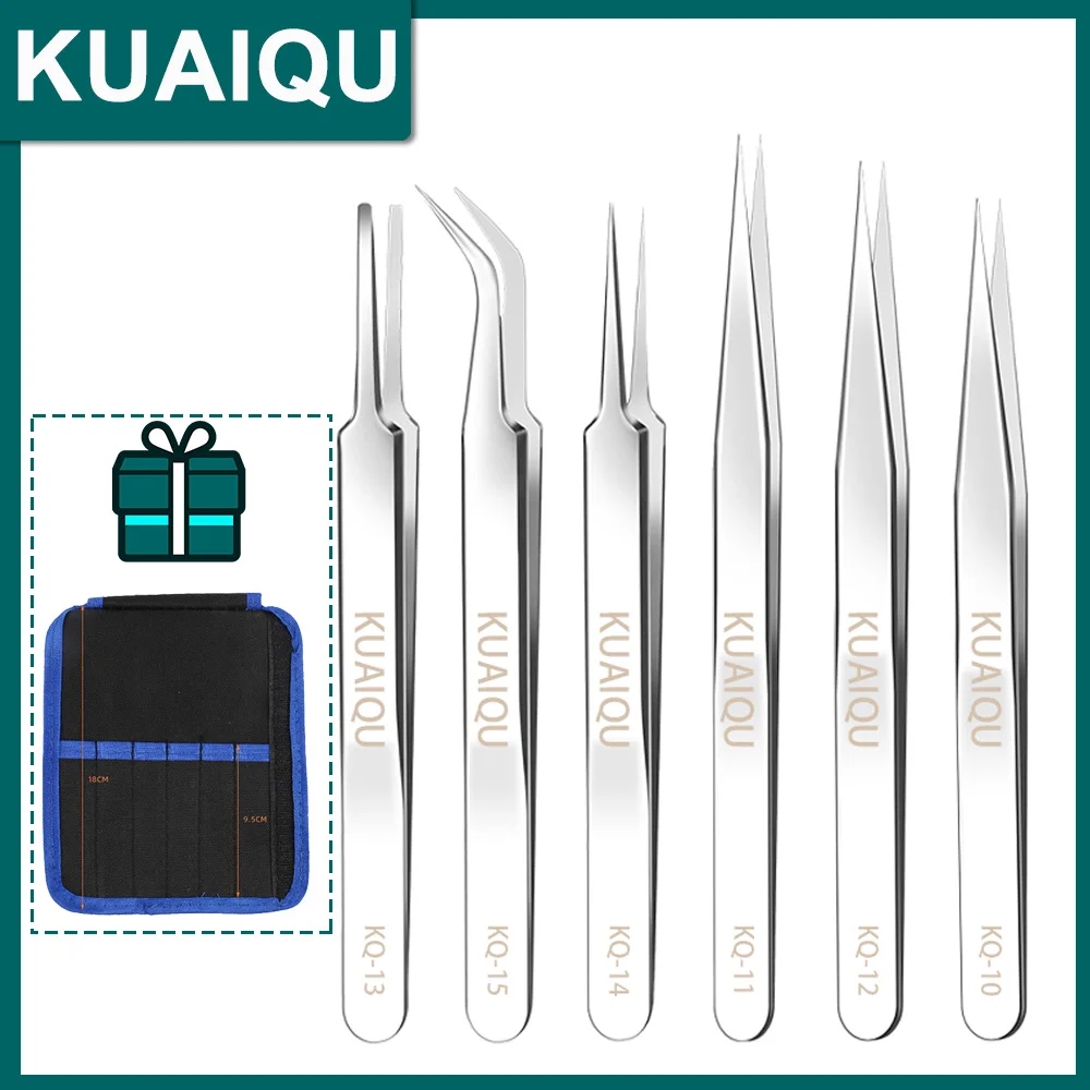 

KUAIQU High-Quality Stainless Steel Industrial Tweezers 120mm Anti-static Tweezers Repair Precision Instrument Clips Tools