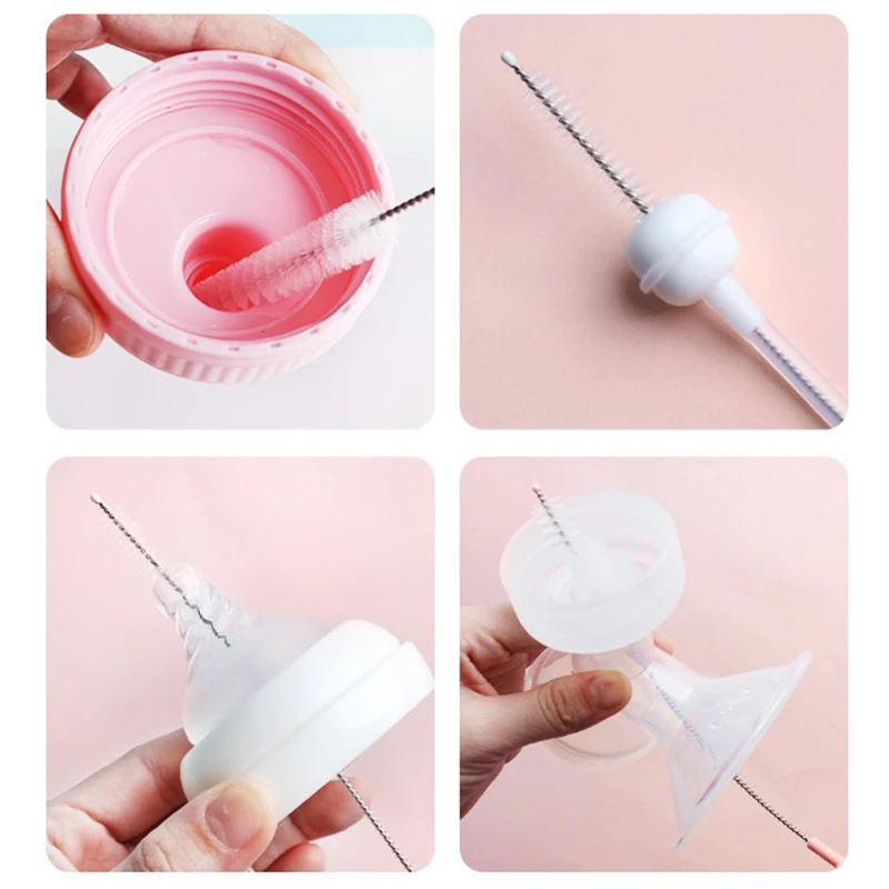 304 Stainless Steel Handle Nylon Hair Straw Cleaning Brush Reusable Bendable Straw Brush Simple Soft Bristle Bottle Cleaner