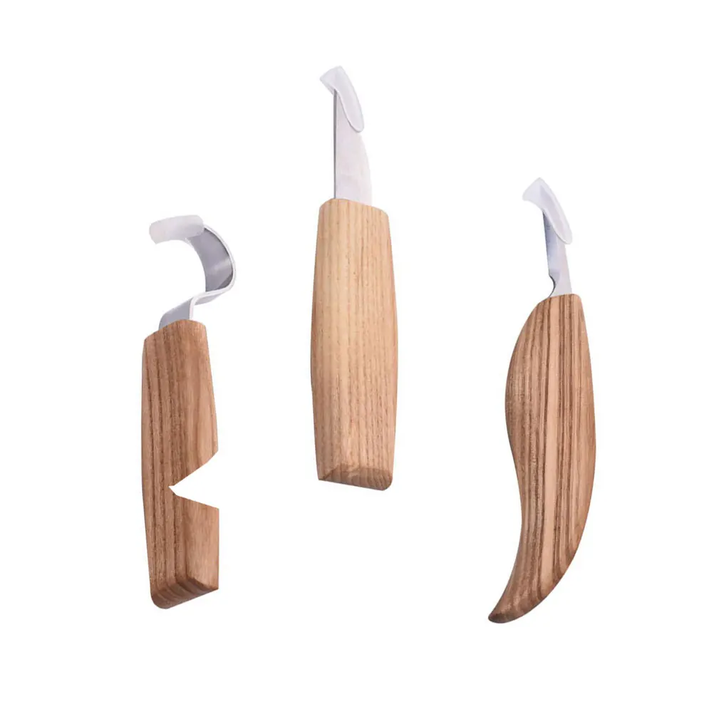 3-teiliges Holzschnitzwerkzeug-Set, Edelstahl, Löffel, Messer, Schälschaber, Haken für DIY-Holzhandwerk, Outdoor-Einsatz, Schnitzmesser-Set