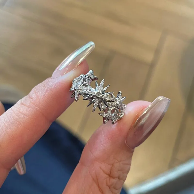 Hip hop style trend full diamonds eight pointed star ring for women high-end ring adjustable party Vintage Fine jewelry gift