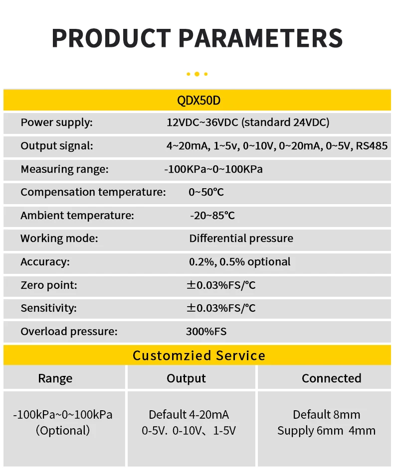 Luft Wind Differenzdrucksensor Sender 100pa 1Kpa 4-20mA Differenzdrucksender 0-50pa 0-100pa 0-500pa – Detail 3