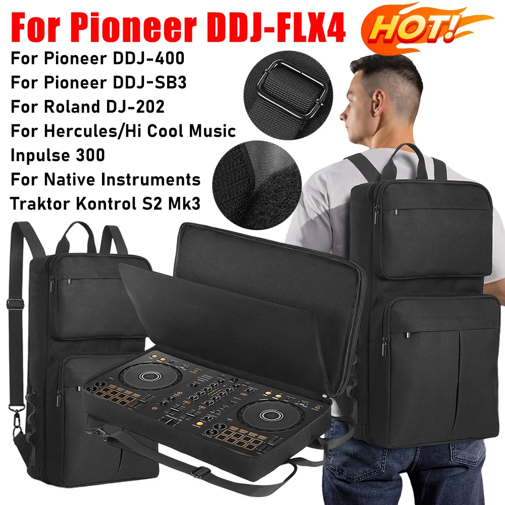 DJ Backpack for Pioneer DDJ-400/DDJ-FLX4 for Roland DJ-202 DJ Mixer Case Travelling Case Anti-scratch Adjustable Shoulder Strap