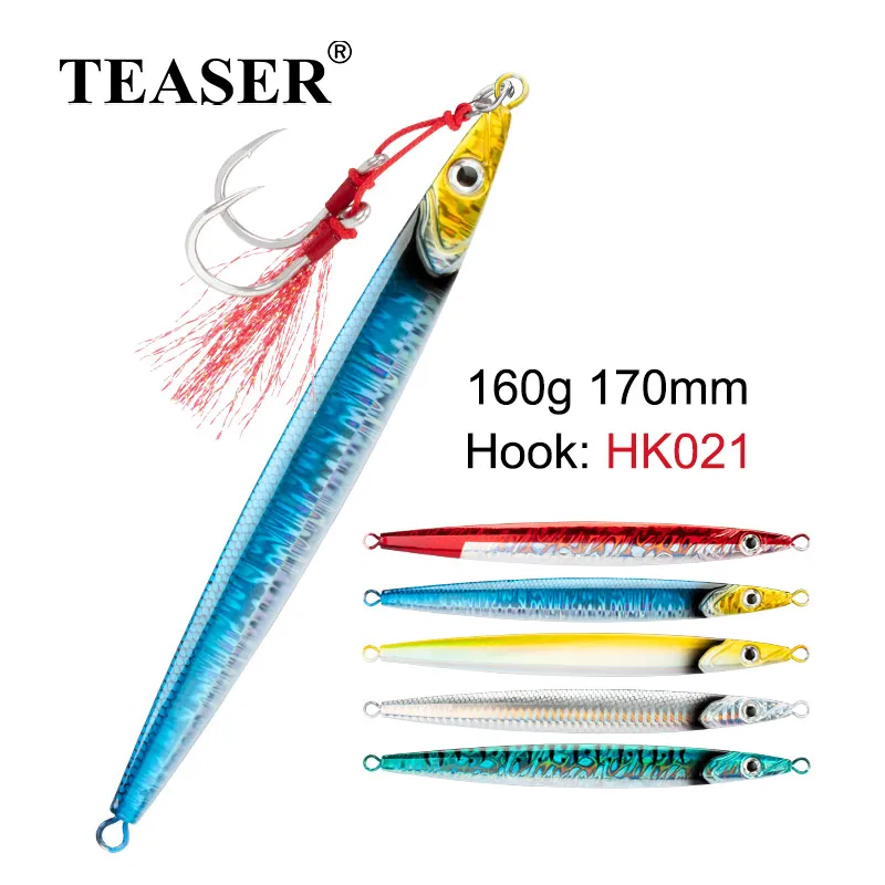 

TEASER J24 Slow Sinking Sardine Fishing Lure Artificial Fishing Lure Long Cast Vertical Jigging Shore Spoon Assist Hooks 160g