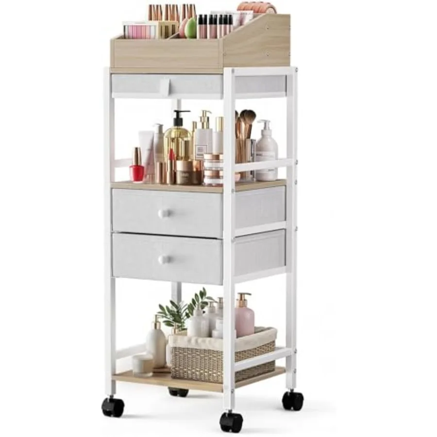 Makeup Organizer Cart Floor Skincare Organizers with Drawers Wood White Vanity Organizer Cosmetics Display Cases Holder for Ski