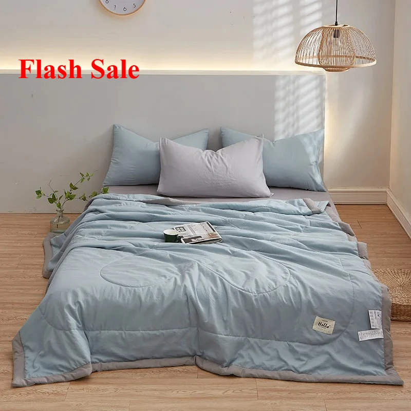 Japanese washed cotton summer cool quilt solid color air conditioner quilt single double summer thin quilt