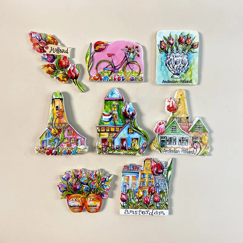 Tulip Netherlands UV Printing Resin Fridge Magnets Souvenir Refrigerator Magnets Sticker Collection Craft Gift Home Decoration