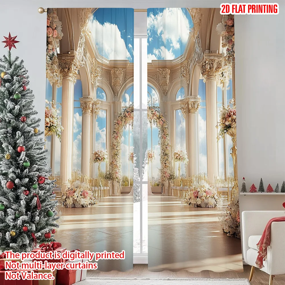 

2pcs 2D flat printing Merry Christmas Party Curtains Romantic Wedding Room Fabric Without Electricity Versatile for Bedroom