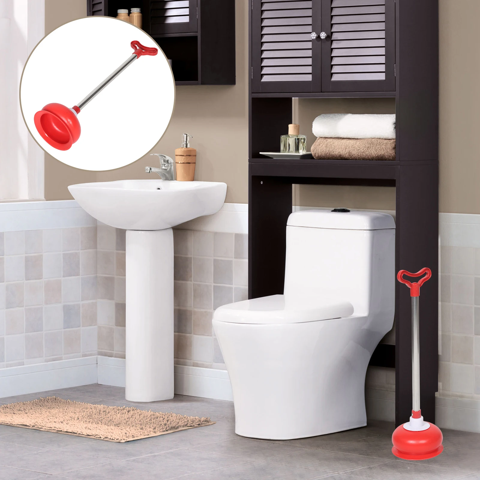 

Heavy Duty Plastic Toilet Plunger Bathroom Clog Remover Strong Unclog Tool Bowl Sink Drain Cleaner Sturdy Long Handle Pump