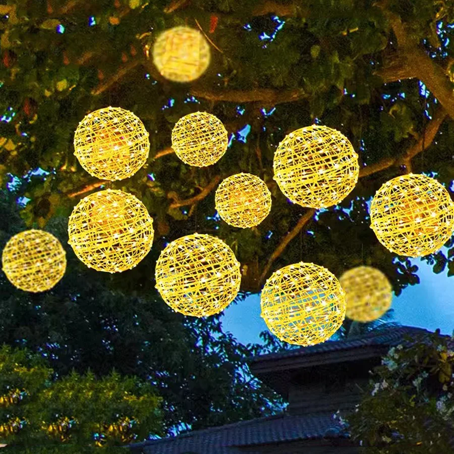 

5 IN 1 Rattan Ball Christmas Trees String Lights Outdoor Globe Ball Hanging Garland Light Wedding Party Globe Fairy Light