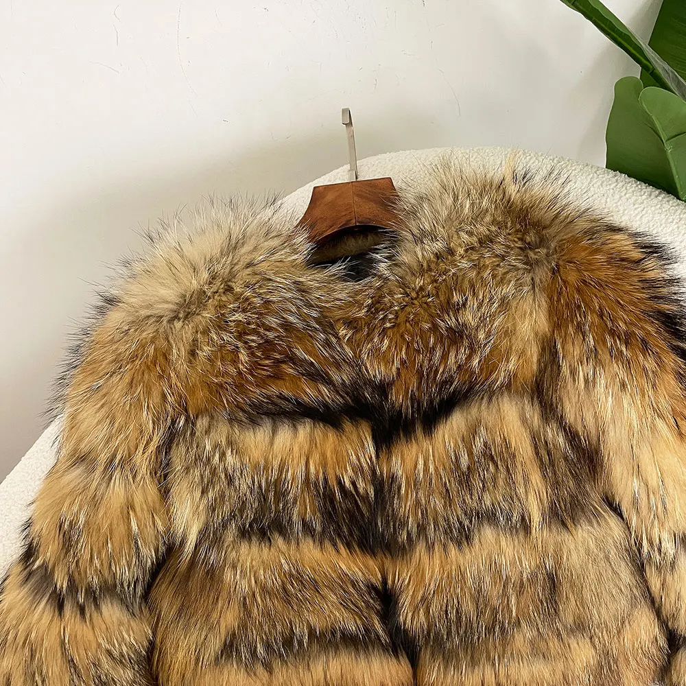 Fur Coat Real Fox Fur Coat Winter Jacket Women Natural Fox Fur 2024 Raccoon Fur Jacket Outerwear O-neck Thick Warm Luxury Female