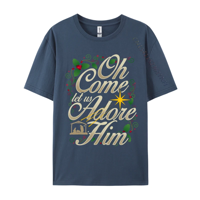 Oh Come Let Us Adore Him Nativity Christian Christmas T-Shirt Family 100% Cotton Round Neck Men Tops & Tees Sweatshirts