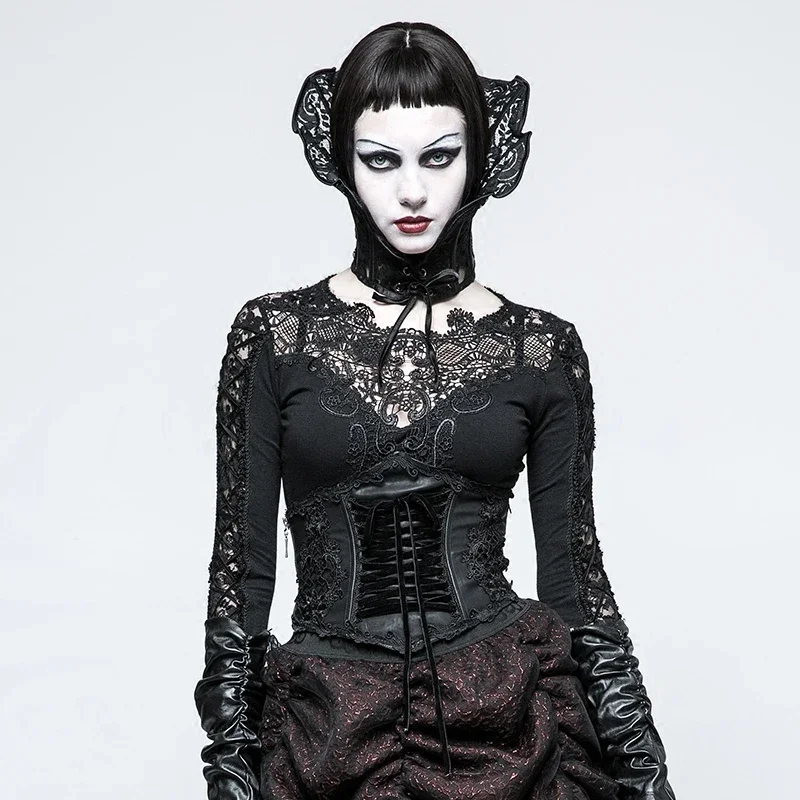 PUNK RAVE Gothic Harness Brocade Draw String Women Leather Corset Lolita Embroidery Bandage Stage Performance Black Sexy Belt