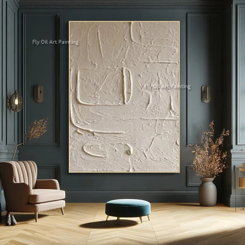 Fashional Artwork Set Of Two Handmade Beige Canvas Thick Wall Art New Design Abstract Texture Thick Oil Painting For Room Decor