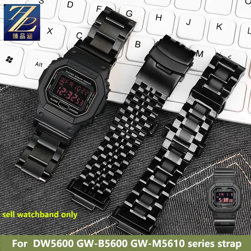 For Casio G-SHOCK watch with steel strap DW5600/5000/DW6900 GW-B5600 GW-M5610 series modified stainless steel watch black 16mm