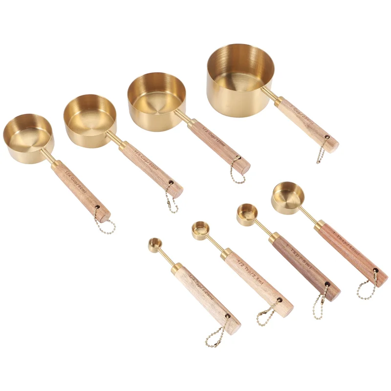 -MEOF 8 Piece Measuring Cups Set And Measuring Spoons, With Fragrant Wood Handles-Complete Set Of Measure Cups And Spoons