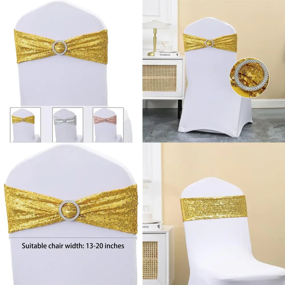 

50 Pack Gold Sequin Chair Sashes for Christmas Weddings, Birthdays, and Special Events