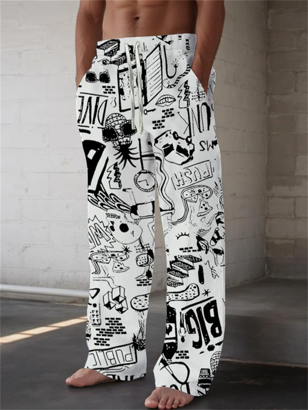 Men's loose comfortable straight leg casual home 3D printed casual sports pants