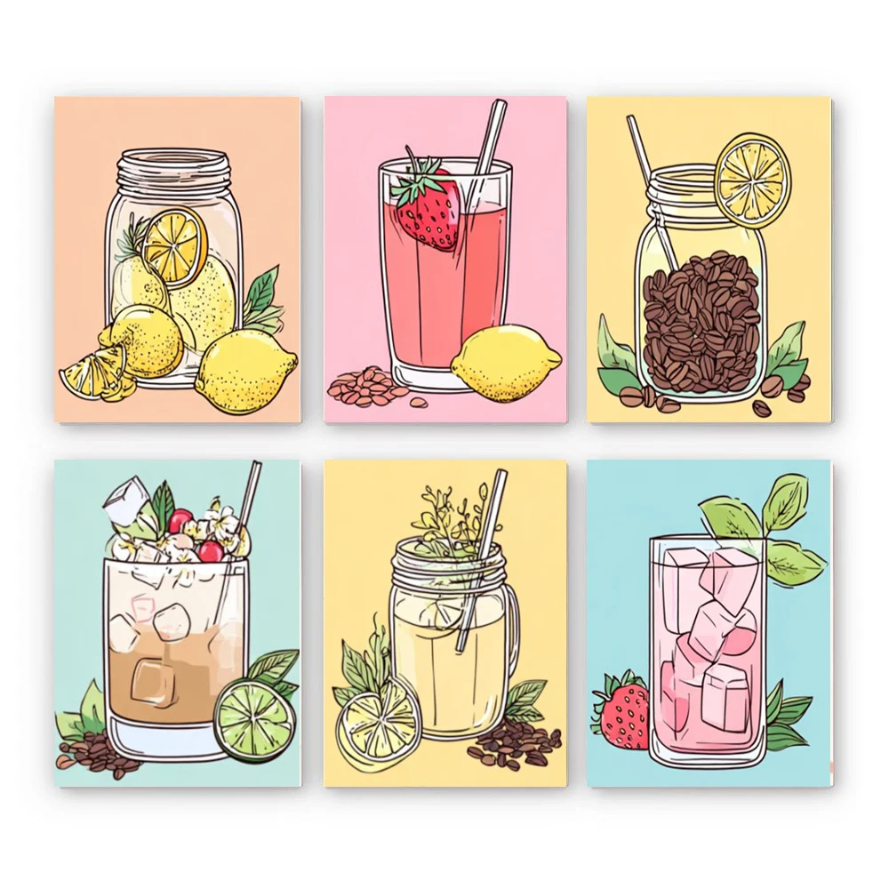 

Ручная краска Кубики льда, фрукты, кофе в зернах и лимон, художественная роспись по номерам, набор «сделай сам», акриловая работа, холст, художественный подарок для дома