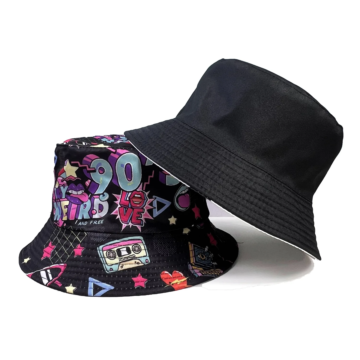 Cartoon Youthful Cool Novelty 80S 90S Double-sided wear fisherman hat Outdoor Leisure Sunscreen Sun Hat Men Women bucket hats
