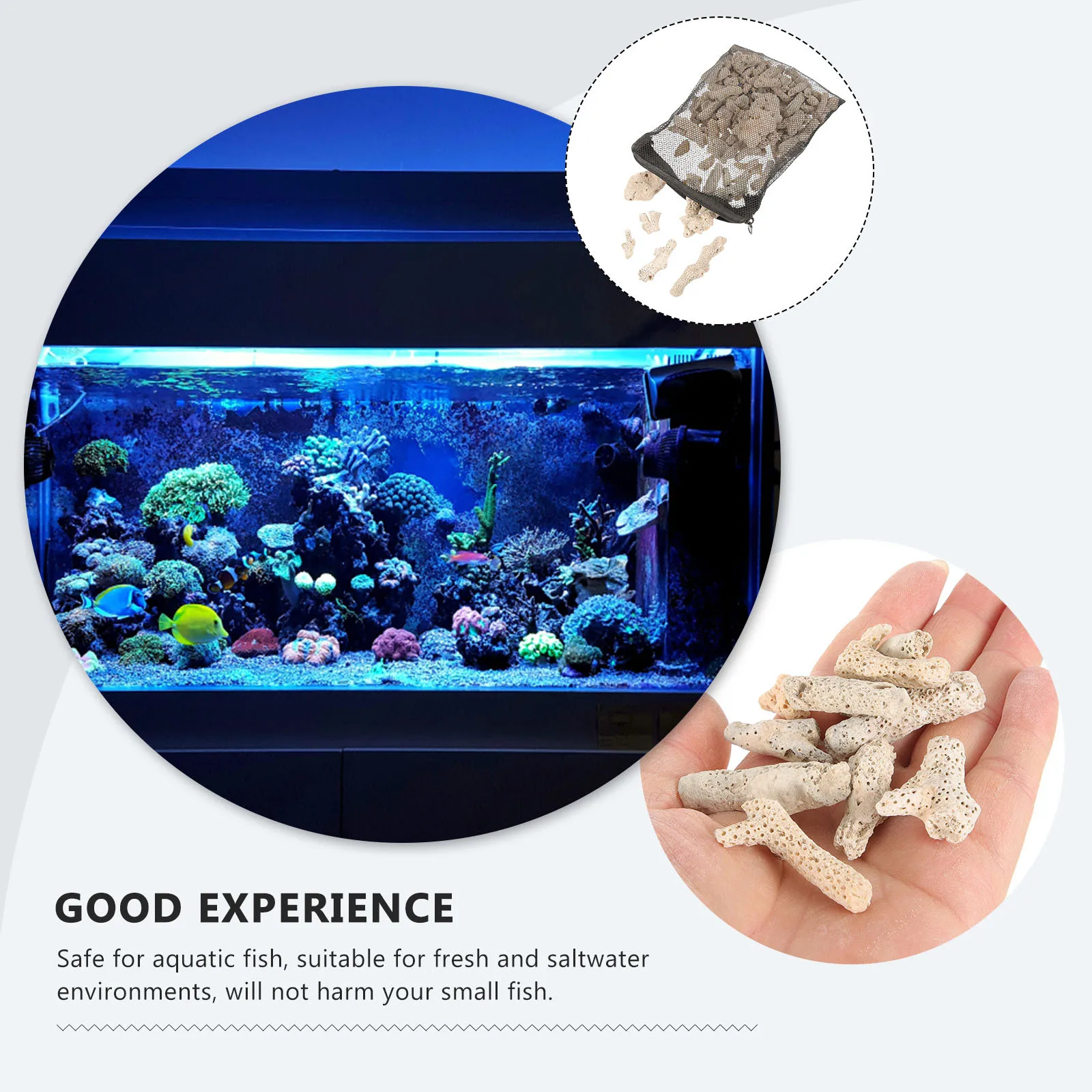 

Fish Tank Filter Media 1 Set Natural Crushed Coral for Aquarium Filtration with Mesh Bag Freshwater Pond Filter Supply Material