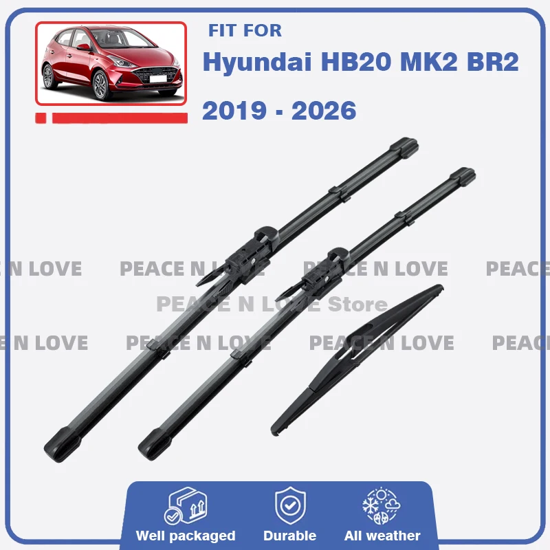 

Комплект передних и задних щеток стеклоочистителя для Hyundai HB20 MK2 BR2 2019-2026, резиновые щетки для лобового стекла, автомобильные аксессуары
