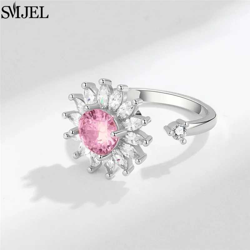 Korean Fashion Daisy Spinner Fidget Ring Multiple Style Sunflower Rose Snowflake Rotate Freely Anti Stress Anxiety Rings Wedding