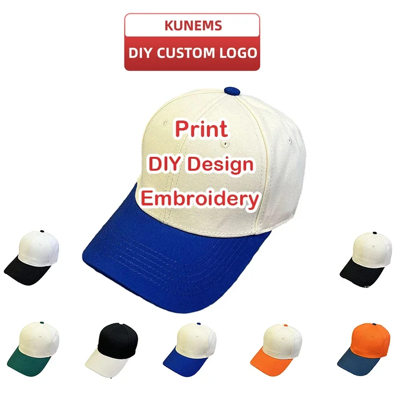 KUNEMS Personalized Customized Baseball Bat Unisex Patchwork Cotton Hat  Letter Embroider Brand Design DIY Print Patch Sun Hat