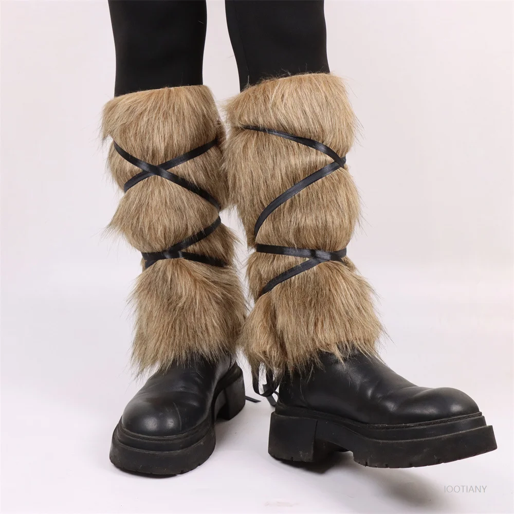 

2 Pieces Medieval Faux Fur Leg Warmers Furry Leg Warmers Boot Covers Adult Halloween Cosplay Viking Costume Fur Accessories 2025