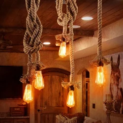 Retro Hemp Rope Pendant Lamp Bedside Staircase Bedroom Hanging Lamps for Living Room Bar Cafe Shop