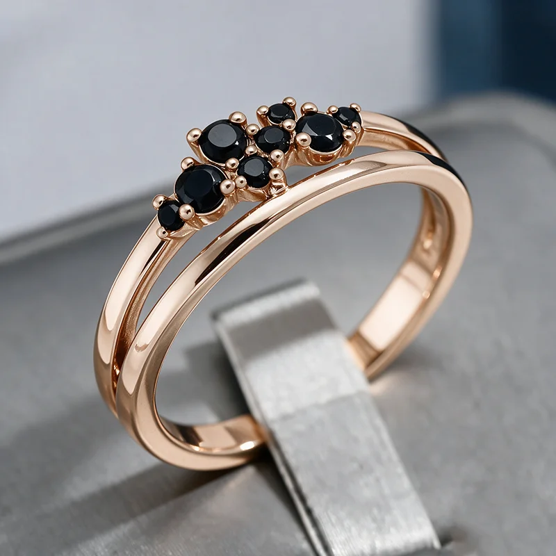 Wbmqda Einfache Schwarze Ringe für Frauen 585 Roségoldfarben Mode Tägliche Party Edle Schmuck-Accessoires