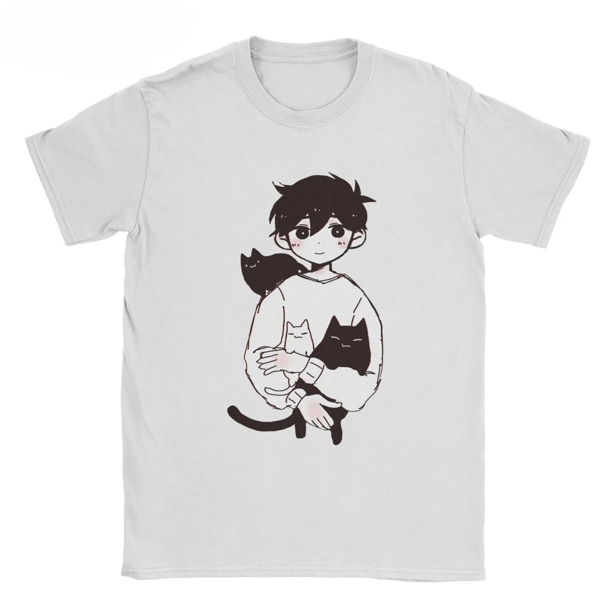 Omori Sunny And Mewo Cat Men T Shirt Cartoon Anime Game Funny Tees Short Sleeve Round Neck T-Shirts 100% Cotton Graphic Tops