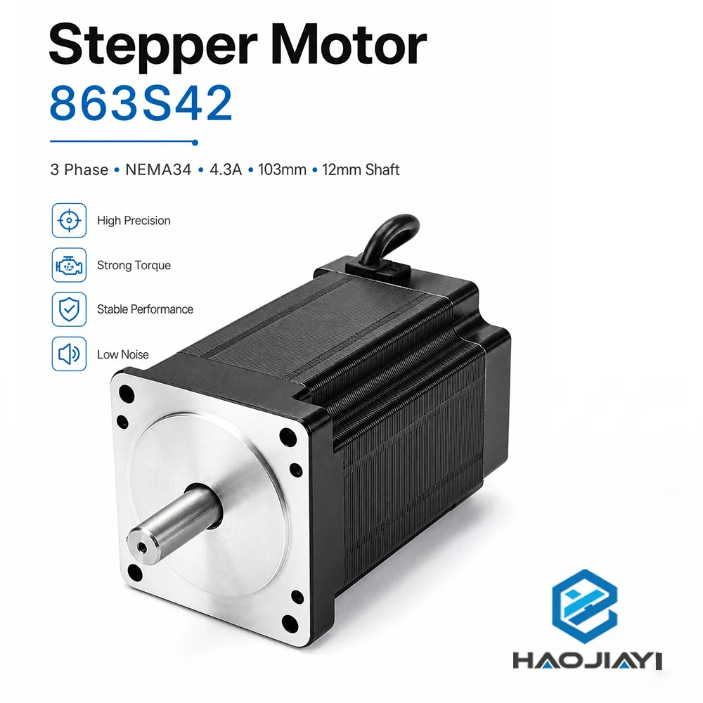 Durable 3 Phase Stepper Motor 863S42 NEMA34 4.3A 103mm 12mm Shaft Long Life High Accuracy CNC Automation Replacement