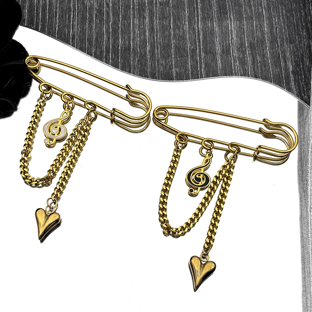 

Musical Note Safety Pin Brooch For Women Men Stainless Steel Tassel Heart Waist Buckle Clothes Decoration Y2K Jewelry Accessory