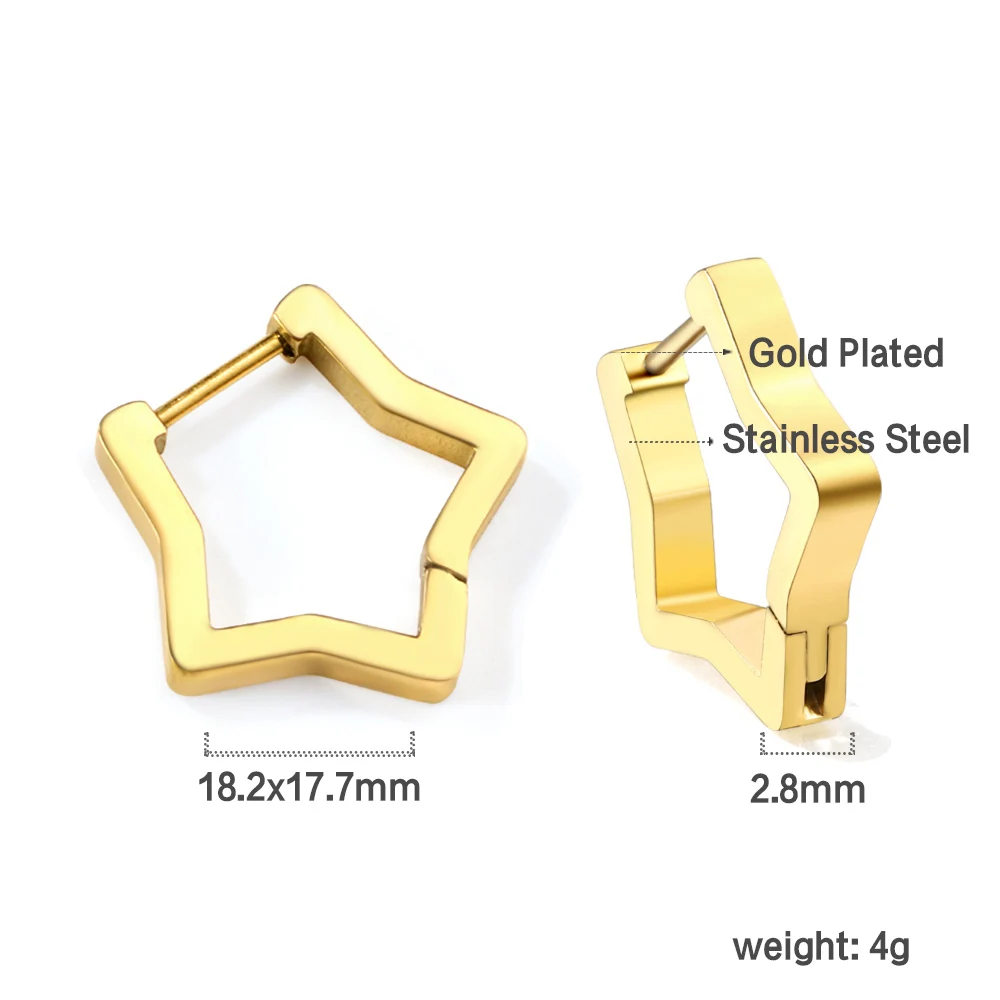 LUXUSTEEL Star Shape Metal Hoop Earrings Geometry Stainless Steel Stud Earrings for Women Girls Golden Female Earring Jewelry