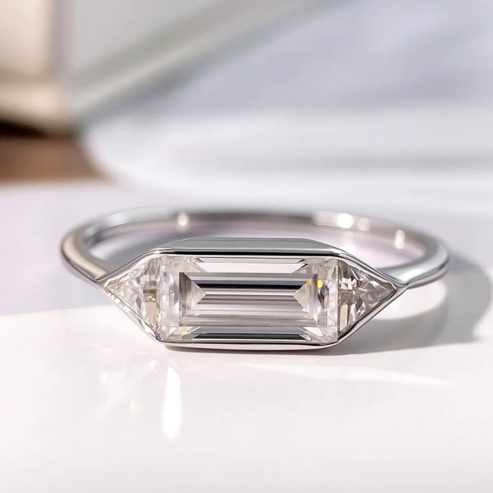 OEVAS Elegant Minimalist Jewelry Full Moissanite Rings for Women S925 Sterling Silver Wedding Band Fine Jewelry Gift
