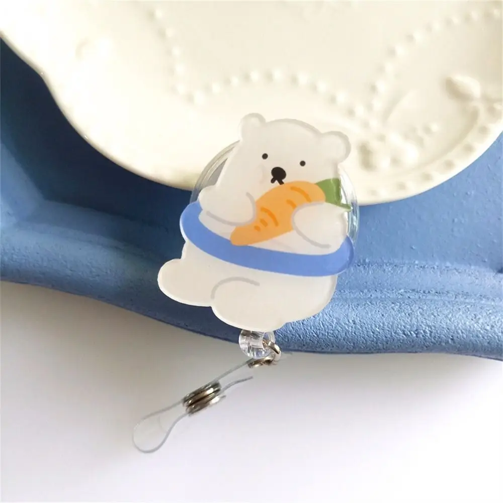 65cm Length Bear Retractable Badge Reel Work Card Clip Name Tag Nurse Badge Holder Acrylic Cartoon Easy Pull Buckle Hospital Use