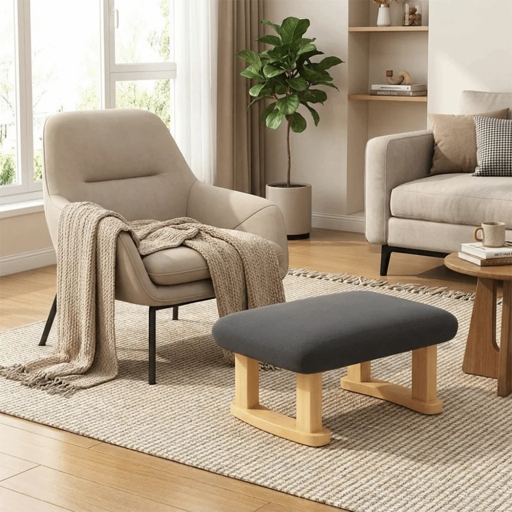 Smooth Solid Wood Foot Stool Burr-Free Edges Stable Support Legs Shoe Changing Bench Anti-Slip Pads Rounded Edges Foot Rest