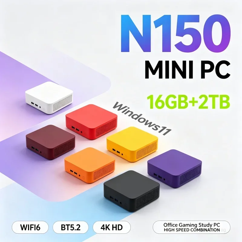 Portable Ultra Small Pocket Computer Core N150 Mini PC Win11 16GB RAM 1TB or 2TB Storage WiFi 6 Bluetooth5.2 4K Office Mini Host