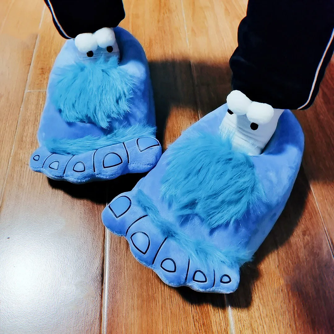 Pantoufles en fourrure à gros pieds pour hommes, superbes animaux de compagnie, chaussures de maison floues, chaussures chaudes d\'hiver, pantoufles
