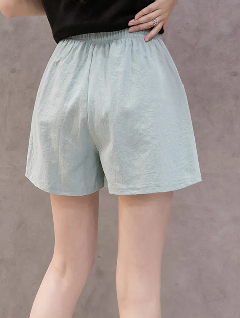 Neue Sommer-Shorts für Damen, Einfarbig, Lässig, Weit Geschnitten, aus Baumwolle und Leinen, Koreanischer Stil, Vielseitig Kombinierbar, mit Großen Taschen – Detail 8
